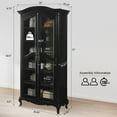 thumbnail image 2 of BOUQUETYZ Farmhouse Arched Display Cabinet with Glass Doors - 72" Tall 6-Tier Wooden Bookcase, French Country Curio Cabinet with Adjustable Shelves for Living Room (Distressed Black), 2 of 6