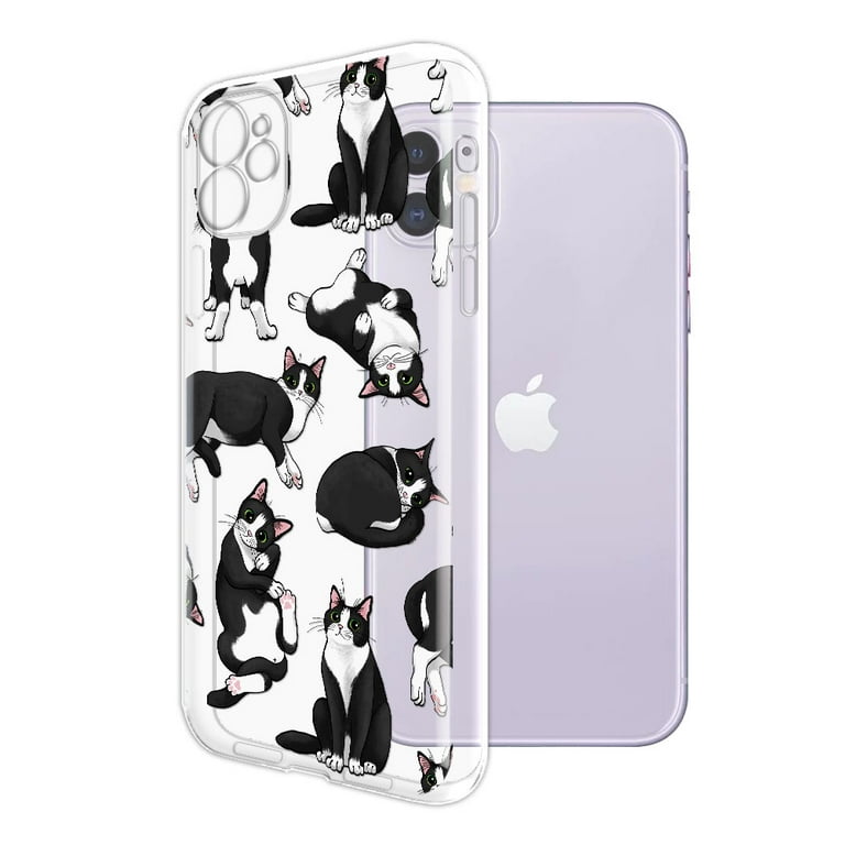 WIRESTER Soft TPU Clear Case Slim Protective Cover for Apple iPhone 11 6.1 2019 Black White Tuxedo Cat Playful Postures S1 Walmart