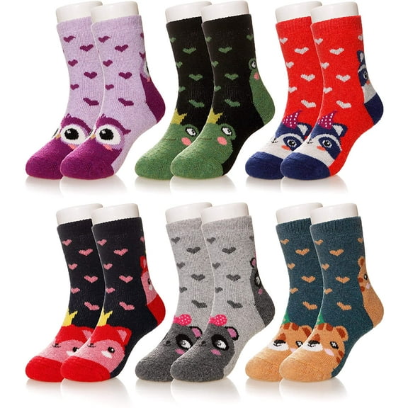 6 Pairs Children's Winter Warm Wool Animal Crew Socks Kids Boys Girls Socks