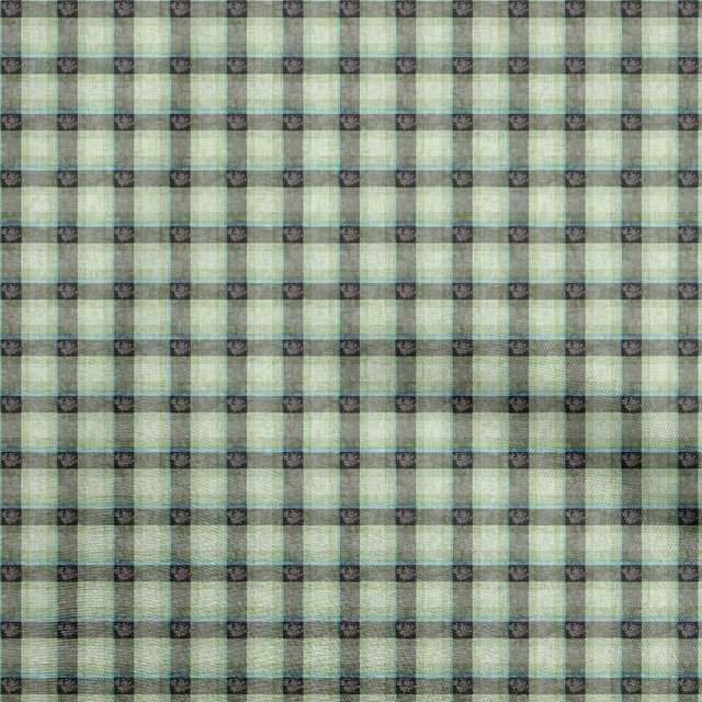oneOone Cotton Silk Light Green Fabric Check Craft Projects Decor Fabric Printed By The Yard 42 Inch Wide