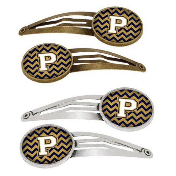 Carolines Treasures CJ1057-PHCS4 Letter P Chevron Navy Blue & Gold Barrettes Hair Clips, Set of 4