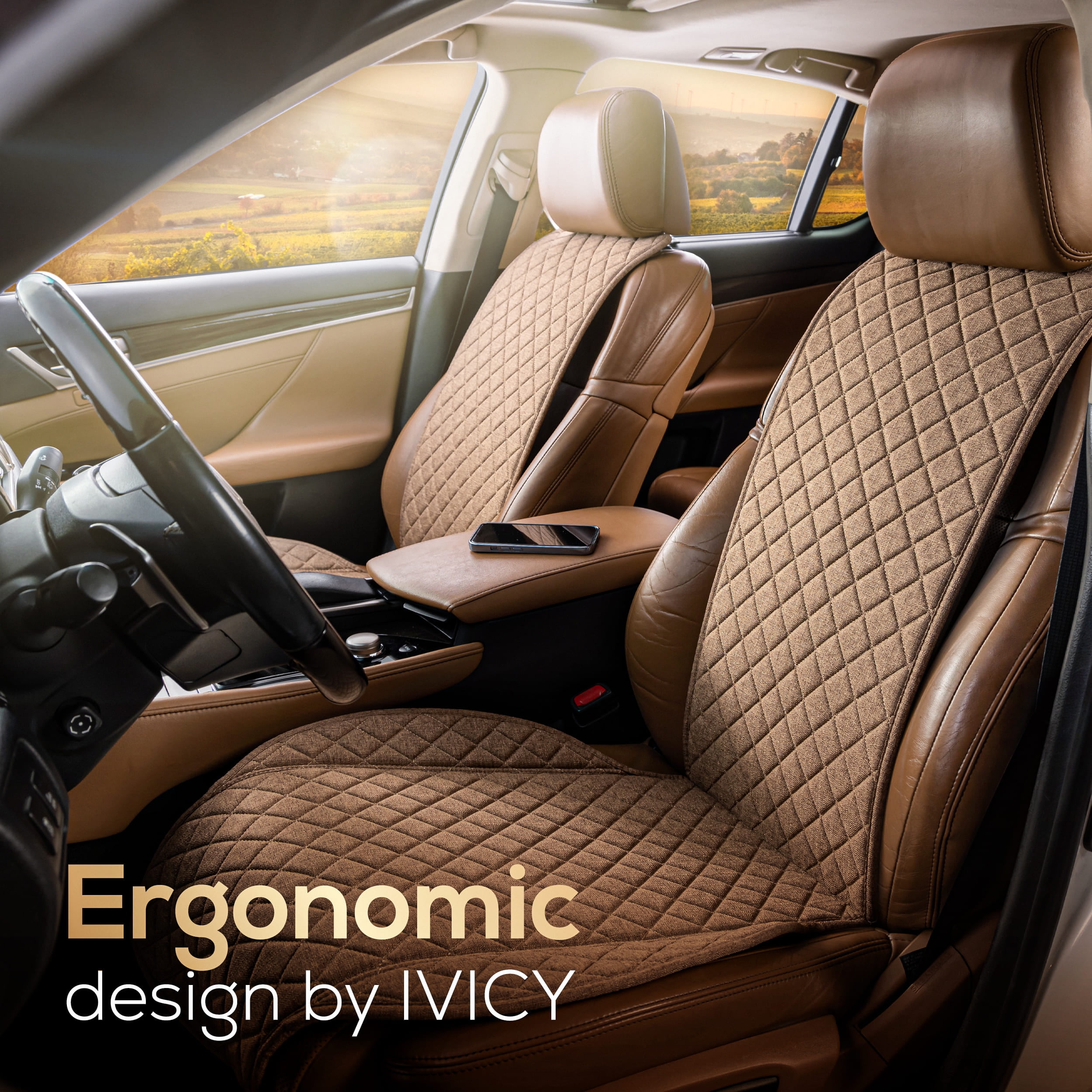 IVICY Faux Linen Front Car Seat Cover – Durable, Non-Slip Seat Protector for Cars – 1 Unit, Brown