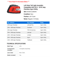 thumbnail image 2 of Left Outer Tail Light Assembly - Compatible with 2014 - 2018 Jeep Cherokee Sport Utility 2015 2016 2017, 2 of 2
