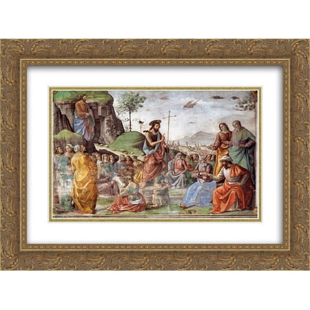 Domenico Ghirlandaio 2x Matted 24x18 Gold Ornate Framed Art Print 'Preaching of St. John the Baptist'