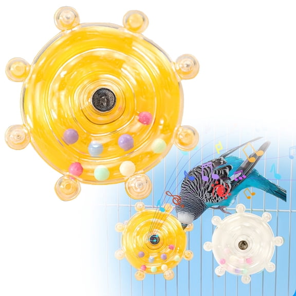 Bird Mirror Toys for Cage Parakeet Rotating Sound Wheel Toy,Budgie Training Colorful Interactive Chew Toys for Canaries Lovebirds Conures Cockatiels (Yellow)