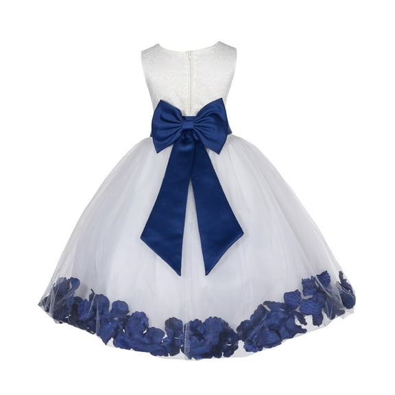 Ekidsbridal Girl Bridesmaid Flower Girl Dress - Flower Petals Ivory Lace Tulle with Bow Sash 165T-A (Size: S-12)