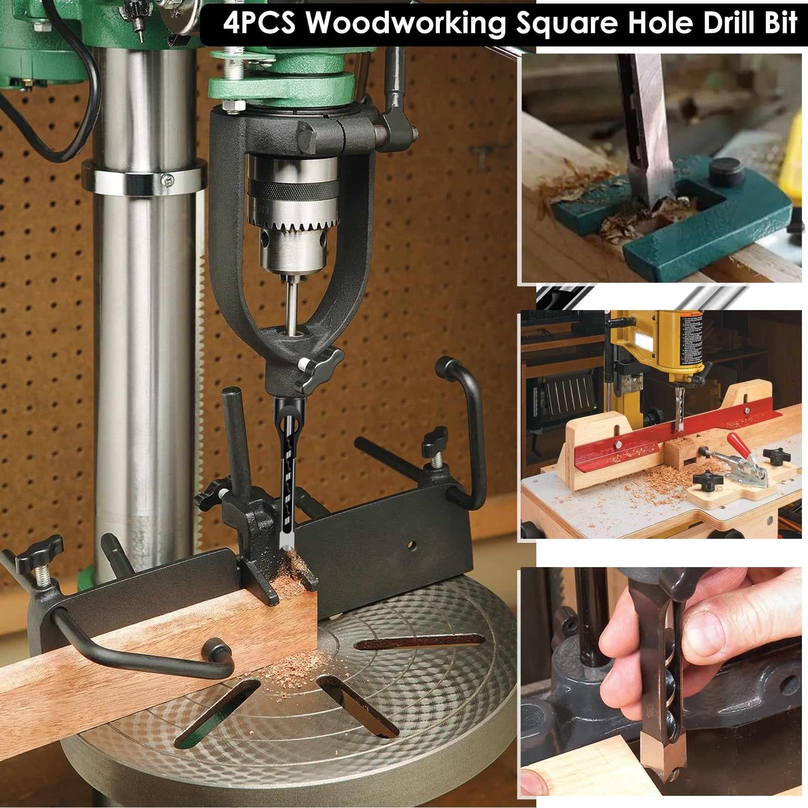 Square Hole Drill Bits 4 Pcs High Speed Steel Mortising Chisel (asshown )