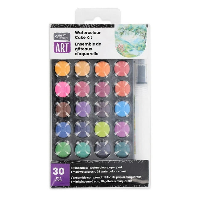 UNIQUE CREATIV ART Watercolour Cake Set — 28 Colours with Pad & Waterbrush