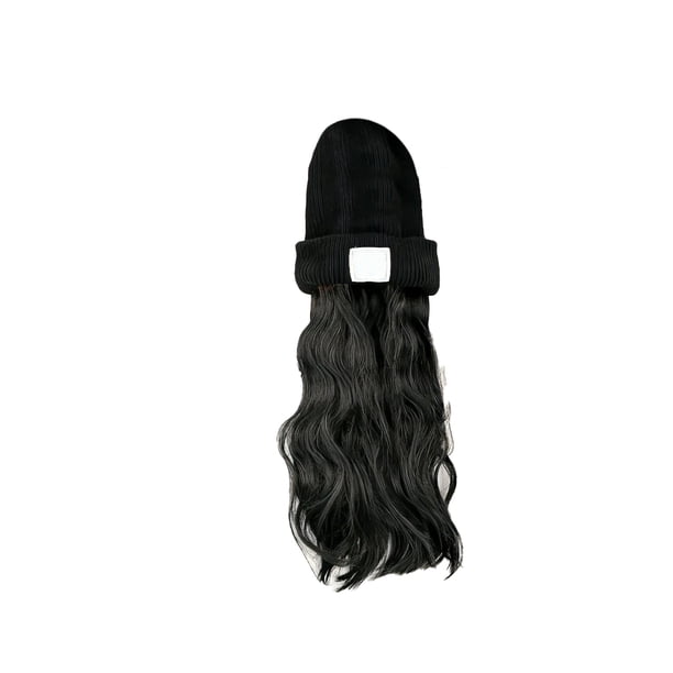 Guardurnaity Peluca de sombrero para mujer, extensión de cabello falso decorativo rizado, gorro de otoño e invierno, tocado de fibra de alta temperatura, Cuidado del cabello Negro Guardurnaity CE014905-01