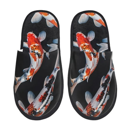 Balery Tricolor Koi Fish Trio Slient Indoor Furry Fleece Comfort House Shoes Soft Non-Slip Home Shoes Cotton slippers House Slippers-- Medium