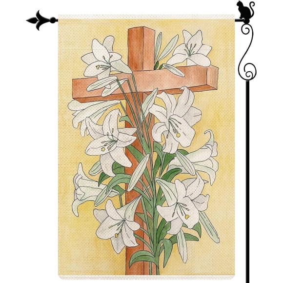 He is Risen Garden Flag Easter Cross Religion Lily Small Garden Flag Double Sided Rustic Farmland Burlap Yard Lawn Outdoor Decor 12.5x18