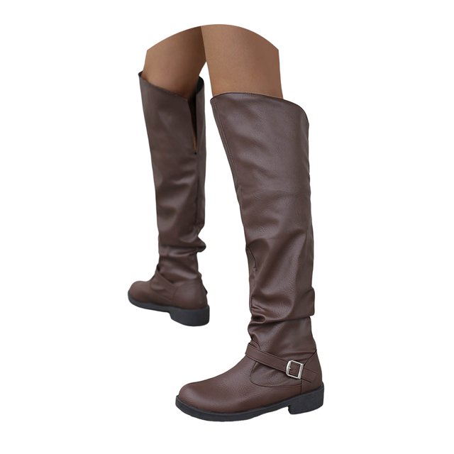 Dakaela Bottes Hautes Décontractées pour Femmes, Confortables, Bout Rond, Bottes de Combat d'Équitation pour l'Automne et l'Hiver
