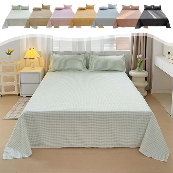 Outoloxit Washed Cotton 3-Piece King Size Bed Sheet Set, Soft and Breathable, Includes Flat Sheet and 2 Pillowcases, Ideal Holiday Gift for Home Decor