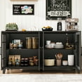 thumbnail image 2 of FIAKOA 63" Farmhouse Buffet Cabinet with Storage, Large Wood Sideboard Cabinet with Glass Doors, Kitchen Coffee Bar Cabinet for Dining Room, Black, 2 of 6