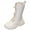 White, variant on Girls Combat Boots Pearl Strap Lace up Chunky Non Slip Mid Calf Riding Booties Trendy Fall Dress Long Motorcycle Boots White 3 Big Kids
