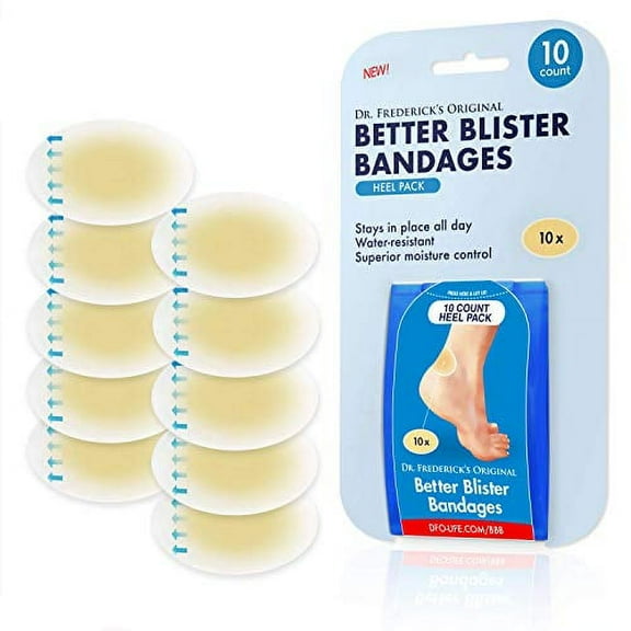 Dr. Frederick's Original Better Blister Bandages - 10 ct Heel Pack - Waterproof Hydrocolloid Bandages for Foot, Heel Blister Prevention & Recovery - Blister Pads