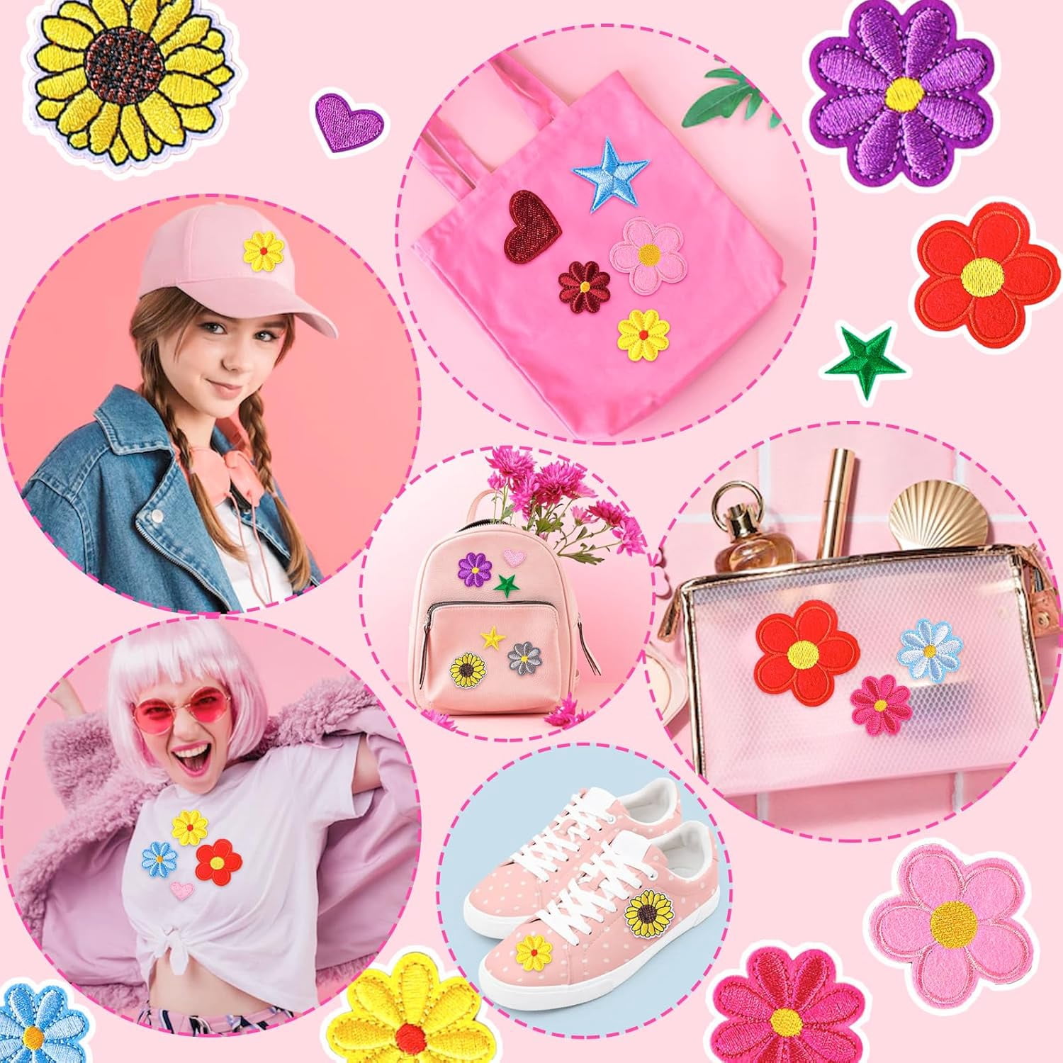 71 PCS Iron on Patches Versatile Embroidered Iron-On Patch Set for Clothes, Bags, and DIY Crafts Include Sunflowers, Hearts, Flowers, and More Pattern