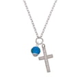 thumbnail image 2 of Delight Jewelry 12mm Faceted Teal Glass Spinner Everlasting Love Engraved Cross Zoey Necklace, 28", 2 of 4