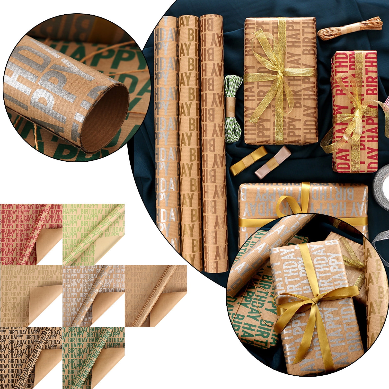 Toyfunny Happy Birthday Kraft Wrapping Paper Retro Gift Wrapping Paper Gift Box Wrapping Paper