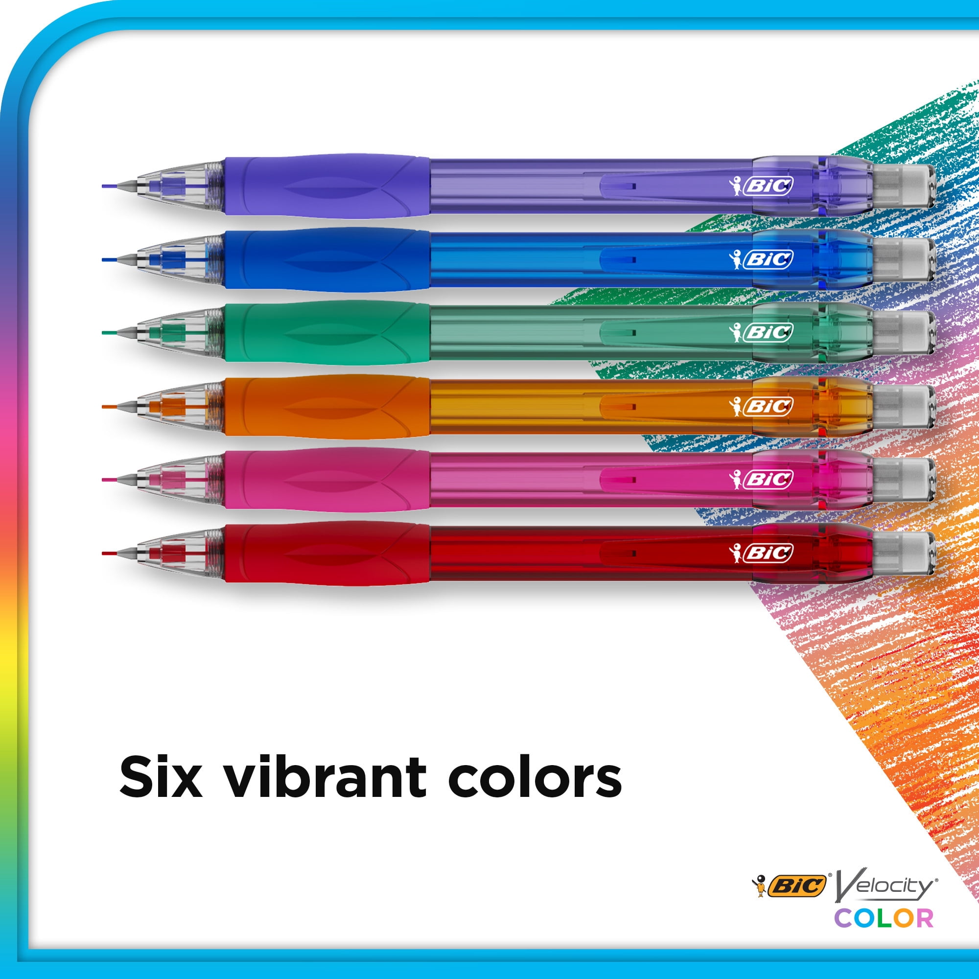 BIC Velocity Colored Lead Mechanical Pencils, Assorted Colors, 6-Pack, Colored Pencils for Classrooms and School Supplies