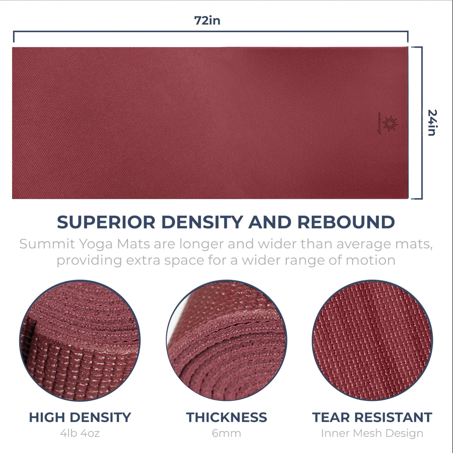 Sunshine Yoga Voyage Yoga Mat, Studio and Gym Bulk Yoga Mats, Durable, Anti-Tear, 72" x 24" x 5mm, 6 Pack, Burgundy