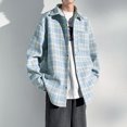 thumbnail image 5 of Winter Coat for Men Man's Autumn And Winter Shacket Wool Lapel Coat Long Sleeve Plaid Dye Printed Pocket Jacket Male Loose Blue Shirt Jacket, 5 of 9