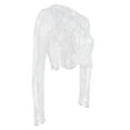 thumbnail image 3 of yillto Womens Lace Tops Long Sleeve Crewneck Tight Shirts Slim See Through Mesh Crop Top Party Clubwear, 3 of 5