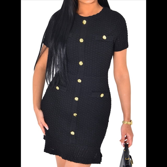 Vestido de Mujer de Corta, Elegante, para Boda, Cóctel, Ajustado, Midi, con de . Negro L