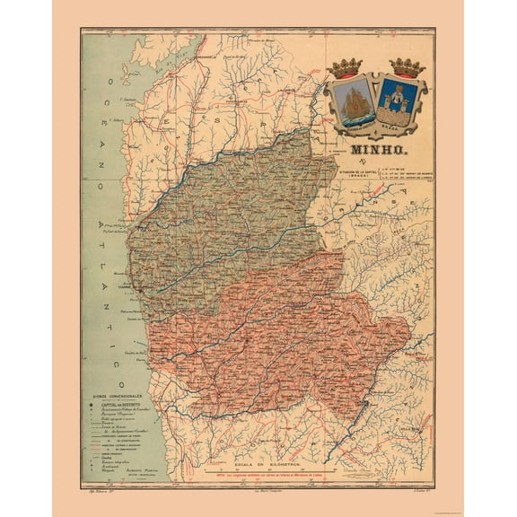 Historic Map - Minho Portugal - Martine 1904 - Vintage Wall Art