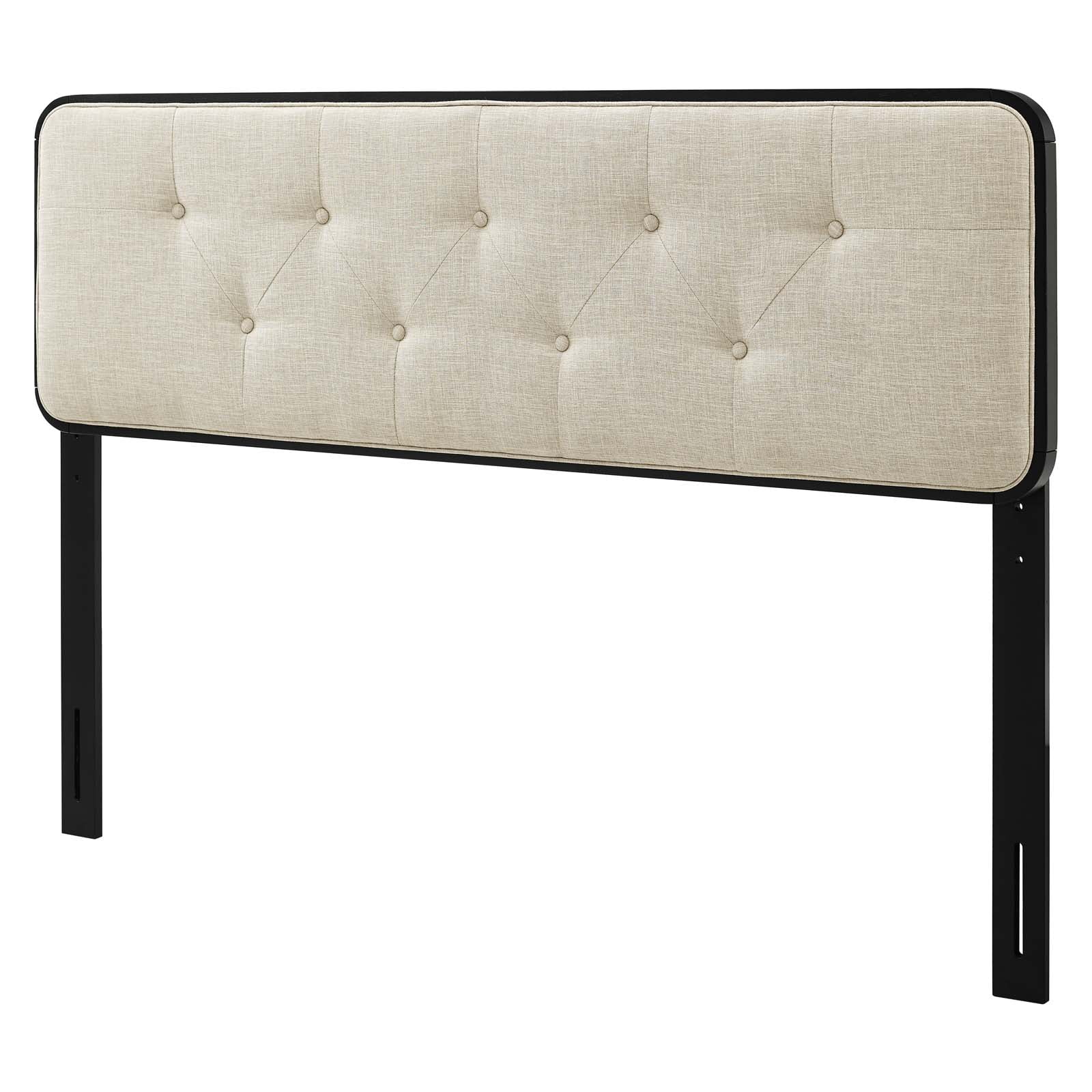 Tufted Headboard, Full Size, Wood, Fabric, Black Beige, Modern