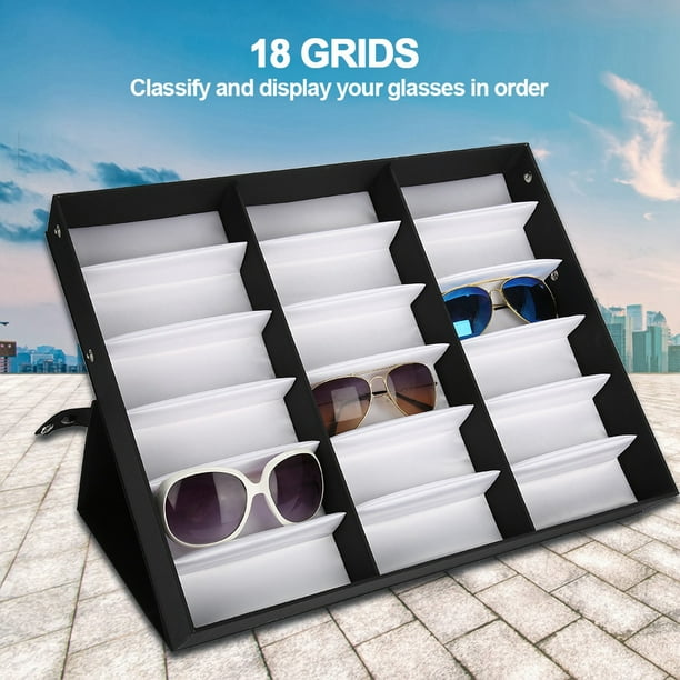 Sunglasses Storage Box,18 Grids Glasses Display Eyeglasses Display Case  Eyeglasses Organizer Advanced Technology