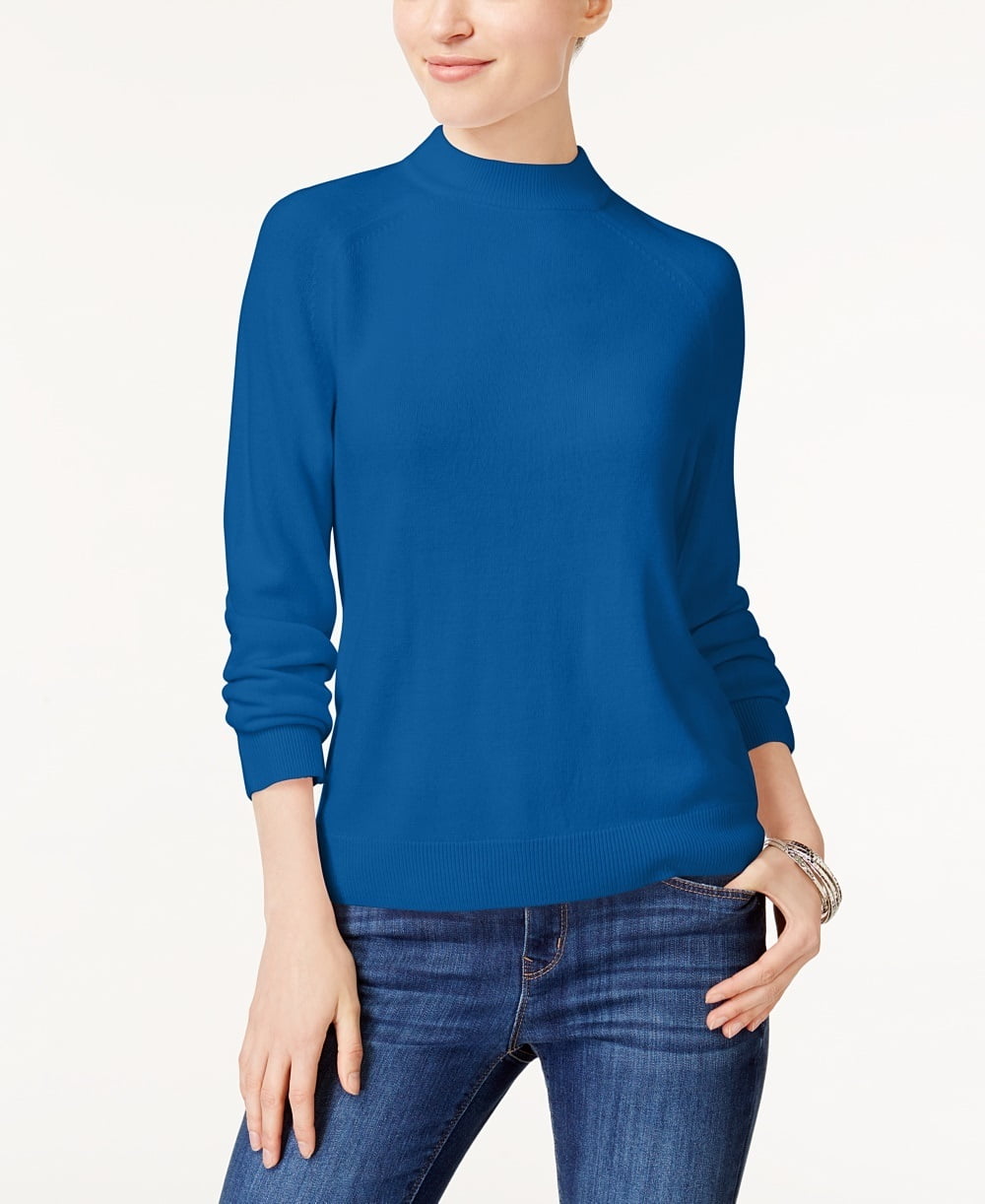 Karen Scott Women's Zip Back Mock Neck Sweater  Navy Size Small