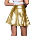 thumbnail image 4 of Vibrex Women's Skirt Women's Solid Color Shiny Skirt Women's High Waist Mini Skirt Women's A-Line Short Skirt Perfect For Dancing,Dating,Dinners,Parties_Gold_S, 4 of 5