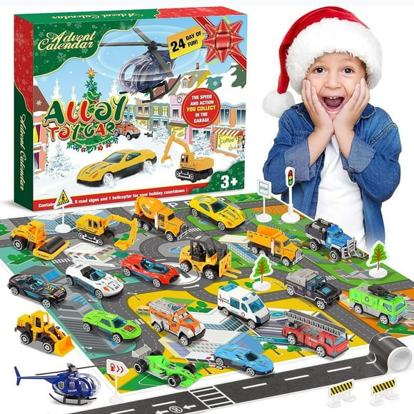 kkbbma Savings Clearance Christmas Advent Calendar 2024, 24 Days Countdown Calendar Toy Cars Set, Christmas Vehicles Toys for Boys Kids, Classroom Prizes Xmas Gift, Christmas Party Favor Gifts