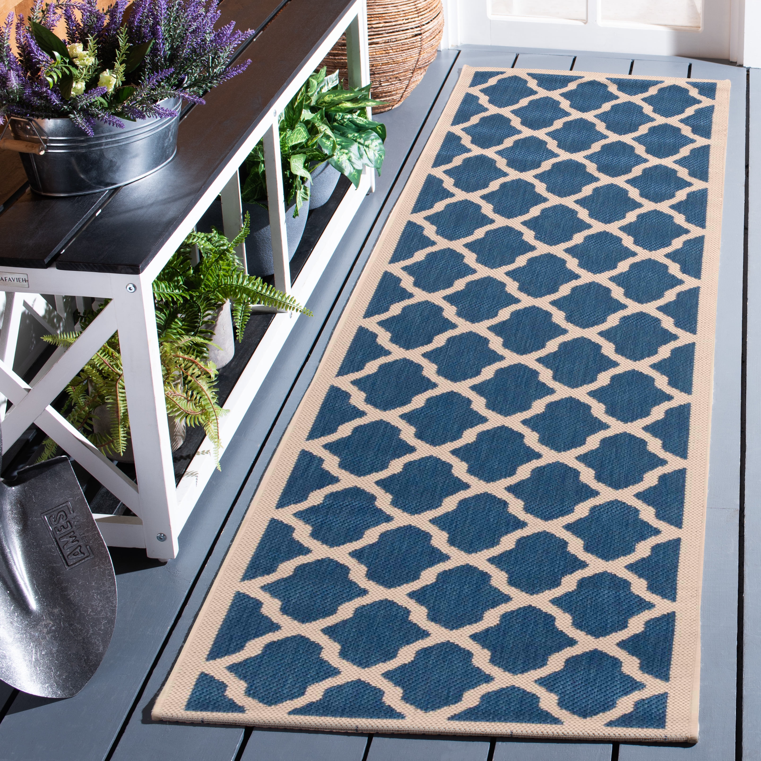 Safavieh Courtyard Amber Geometric Indoor/Outdoor Runner Rug, Blue/Beige, 2'3" x 10'