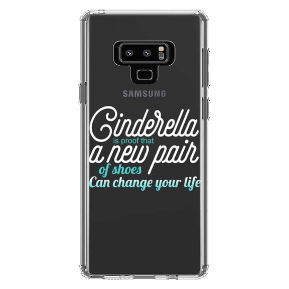 DistinctInk Clear Shockproof Hybrid Case for Samsung Galaxy Note 9 - TPU Bumper Acrylic Back Tempered Glass Screen Protector - Cinderella New Pair of Shoes Can Change Your Life