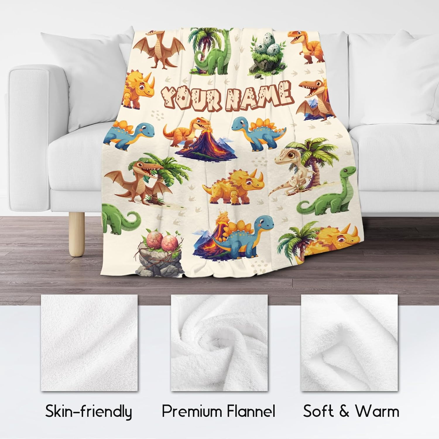 Custom Kids Throw Blankets for Boys Girls, Personalized Dinosaur Blanket for Boys, Soft Fuzzy Flannel Throw Blanket Dinosaur Gifts Ideal, 40"x50" Toddler Blankets for Boys Dinosaur Room Decor