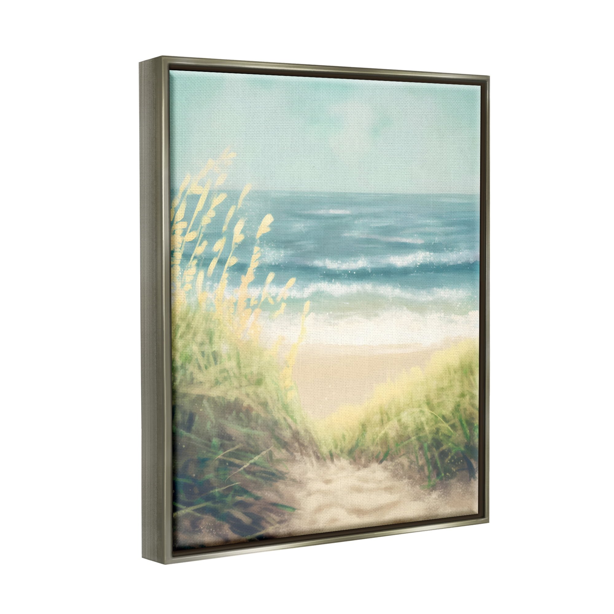 Stupell Industries Subtle Beach Reeds Landscape Painting Gray Floater Framed Canvas Art Print Wall Art, 17 x 21
