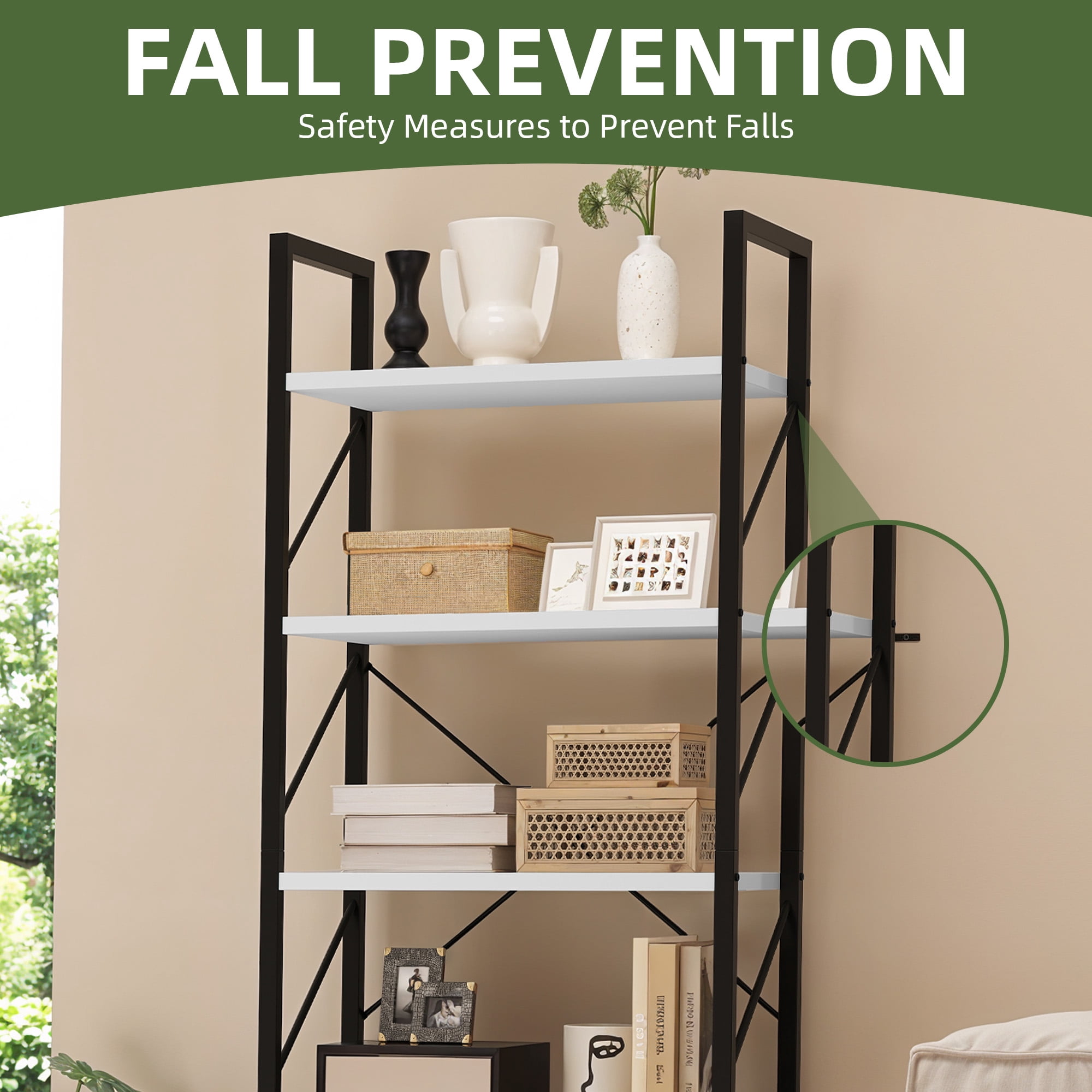 Uforic 5 Tier Bookshelf, Classically Home Office Bookcase Shelf Storage Organizer, Book Rack, White