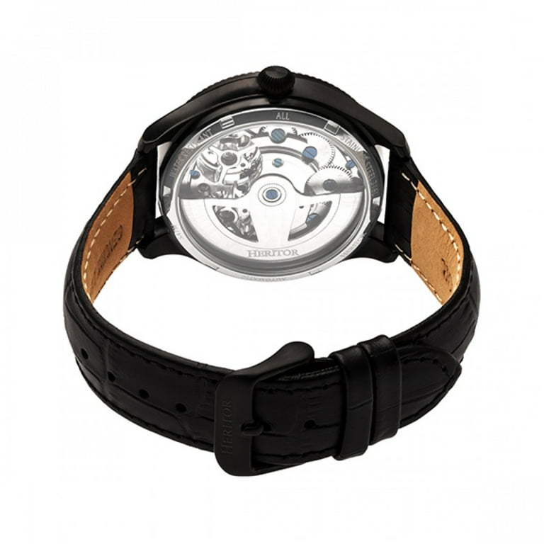 Winthrop Leather-Band Skeleton Watch Black