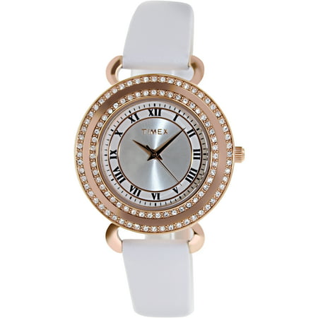 Timex Women's Classics T2P230 White Leather Analog Quartz Dress Watch
