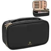 Relavel Small Makeup Bag, Makeup Brush Cosmetic Organizer, Portable 2 Layer Travel Makeup Organizer, Cosmetic Bag for Women, Handbag Purse Pouch, Compact Capacity for Daily Use (Black)