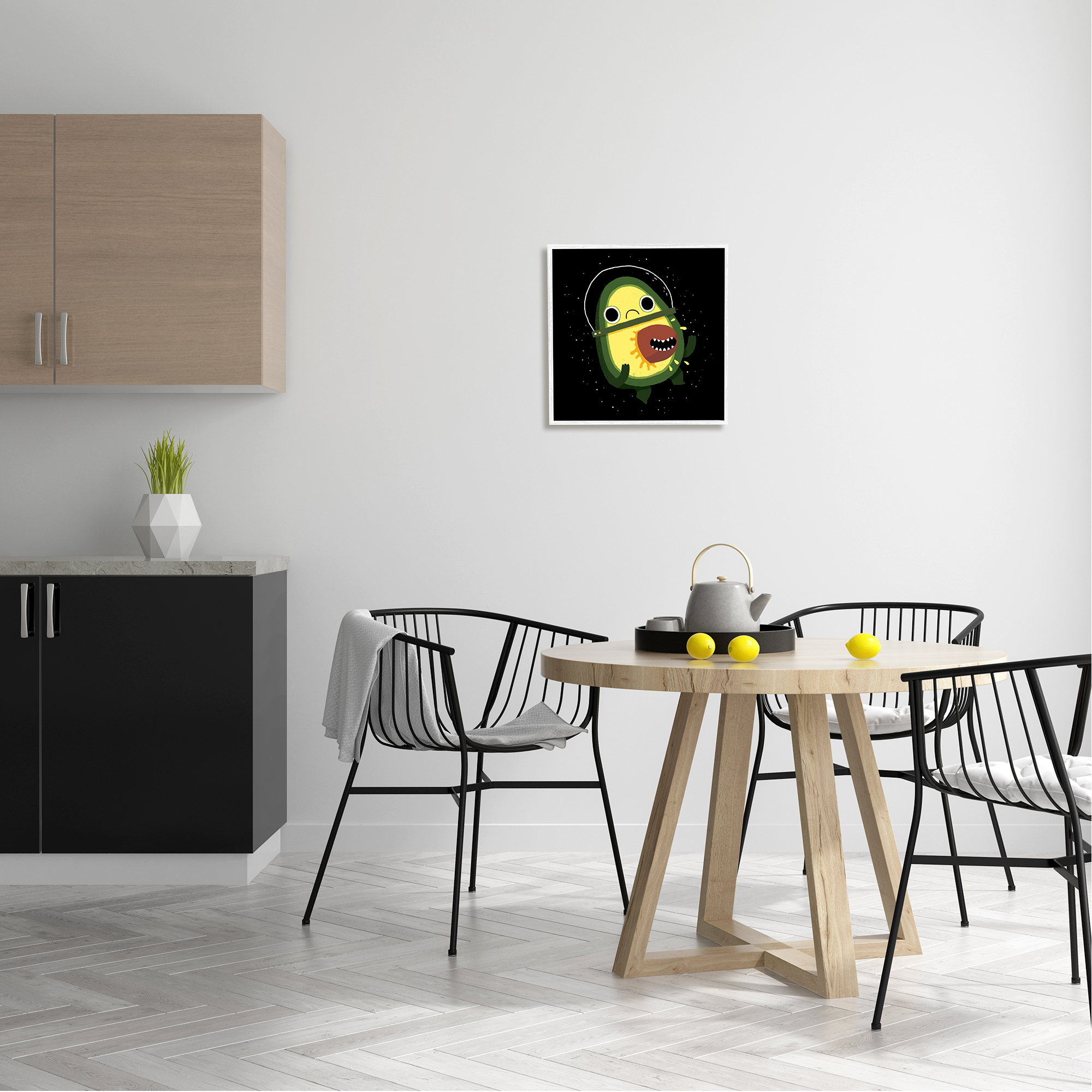 Stupell Industries Green Frowning Avocado Seed Outer Space Astronaut Framed Wall Art, 17 x 17, Design by Michael Buxton