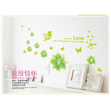 Little Flower Green Dream Fairy Butterfly Wall Decal Wall Stickers Art Decor for Nursery Living Room and Kindergarten Decor Perfect for TV Sofa Background and Window