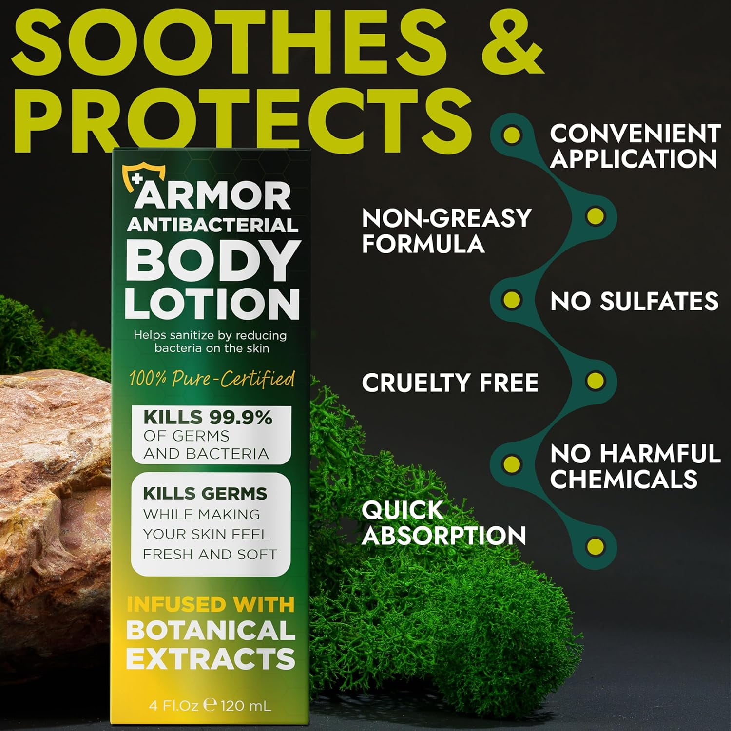 Antibacterial Body Lotion Antifungal Cream | Kills 99.9% of Germs and Bacteria | Helps Sanitize Skin | Infused with Botanical Extracts