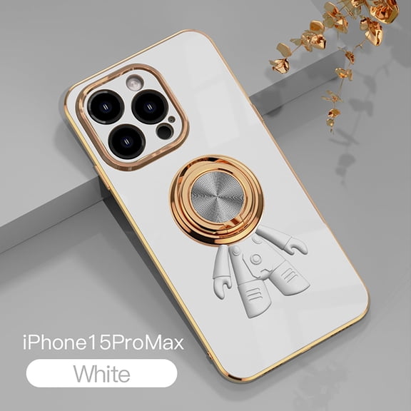 Spaceman Back Case Cover for Apple iPhone 15 Pro Max - Slim Fit Bumper Kickstand Shockproof Anti-Scratch Anti-Slip Protective Phone Case for iPhone 15 Pro Max - White