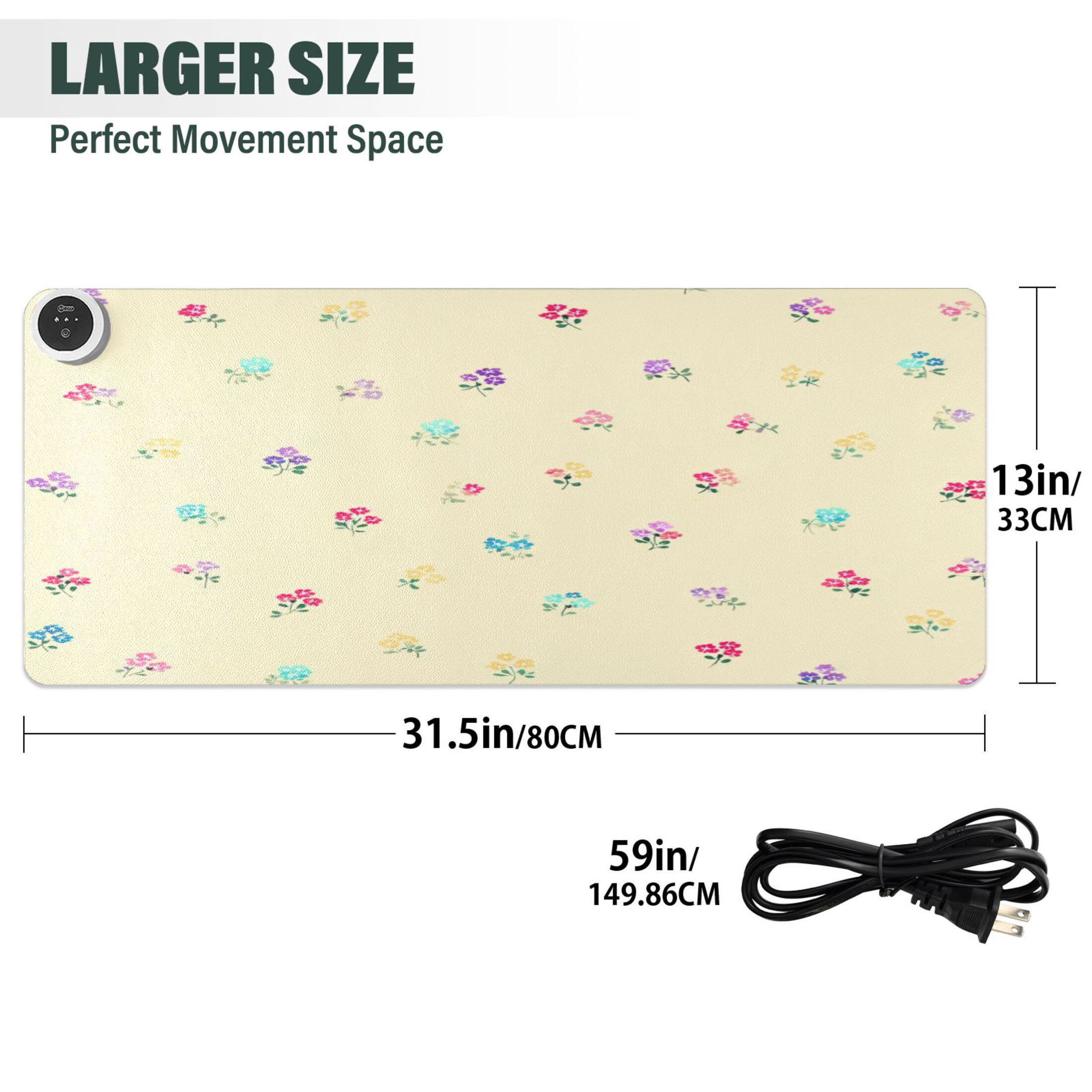 Large Heated Desk Mat Mouse Pad 31.5"x13"PU Leather Graphene Heating Desk Warmer with 3 Temperature Settings 110V US Plug Non-Slip Warm Pad for Home, Office, and Gaming Spring Ditsy Wildflowers Print