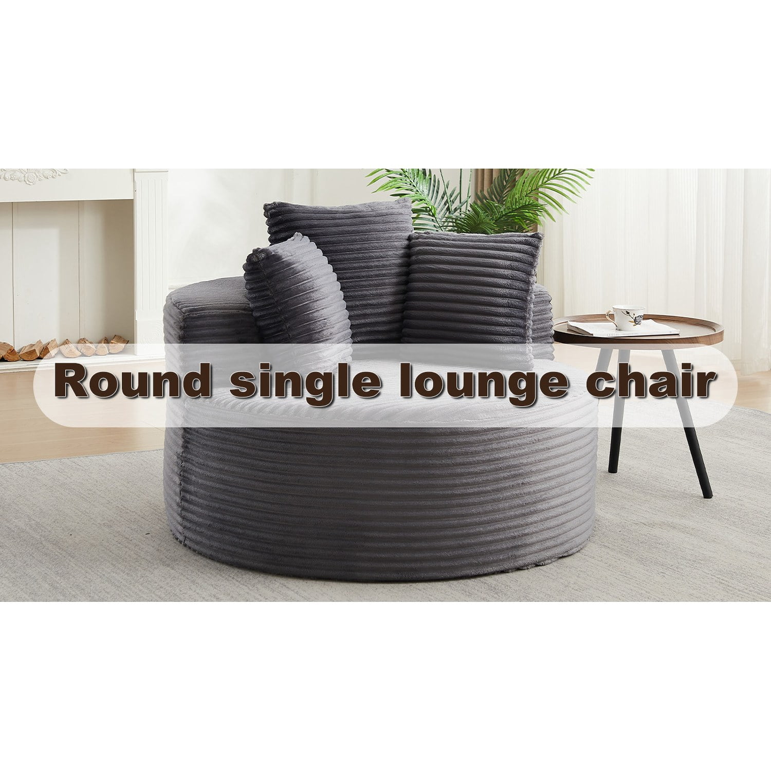43-Inch Round Corduroy Single Sofa, Comfortable Lounge Chair, Comes With Three Pillows, Minimalist Design, Perfect For Bedrooms, Lounges, Game Rooms, And Living Rooms