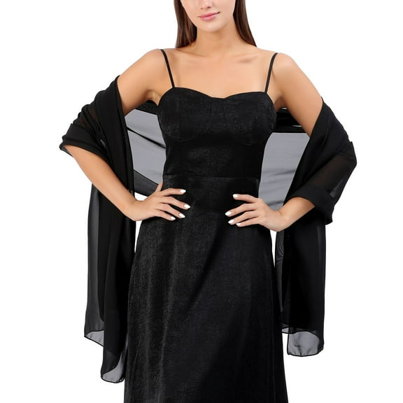 Defitshape Women's Bride Pashmina Chiffon Muffler Casual Light Chic Fall Convertible Date Holiday Luxury Scarf Black One Size