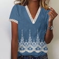 thumbnail image 2 of WXLWZYWL Womens Summer Tops 2023 Clearance Casual V-Neck Lace T-Shirt Flowers and Plants Printed Short Sleeved Top Navy, 2 of 5